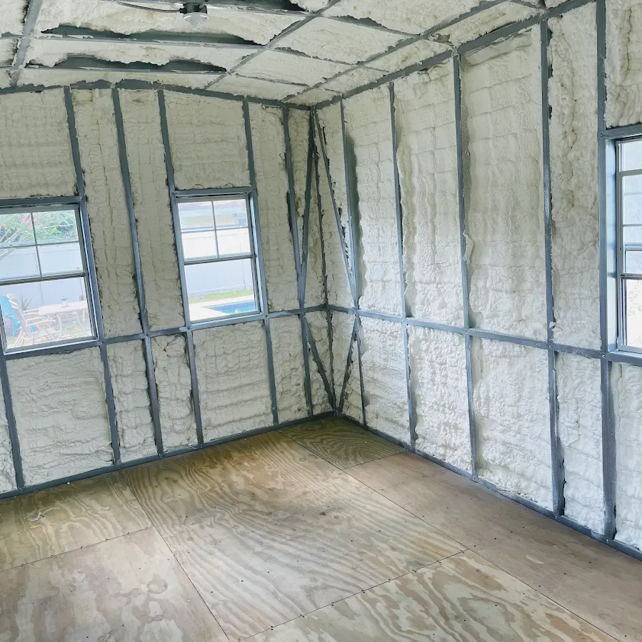 Closed-cell spray foam insulation applied to wall cavities in a residential project in Lakeport